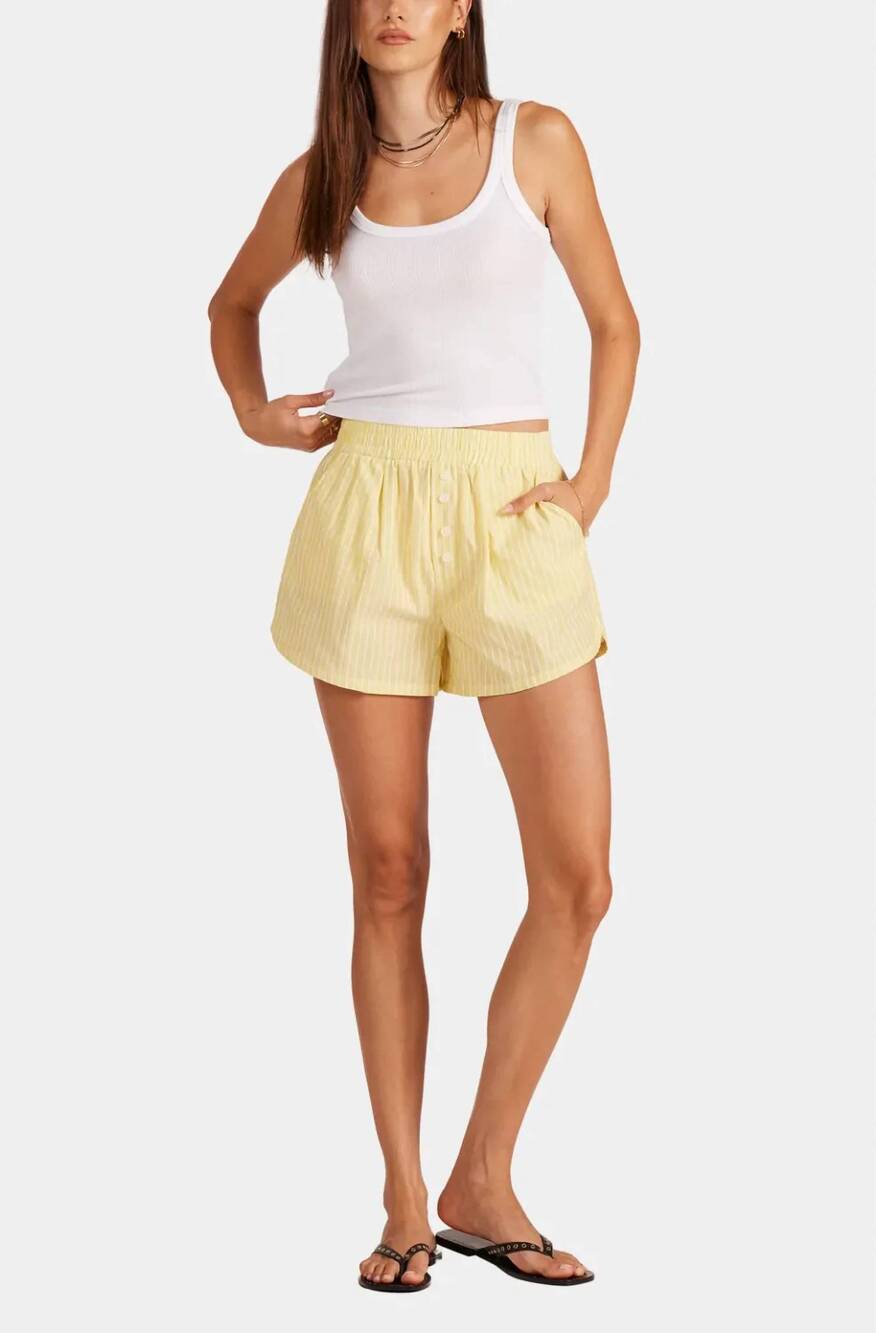 NEW BOBI button fly boxer short in yellow stripe